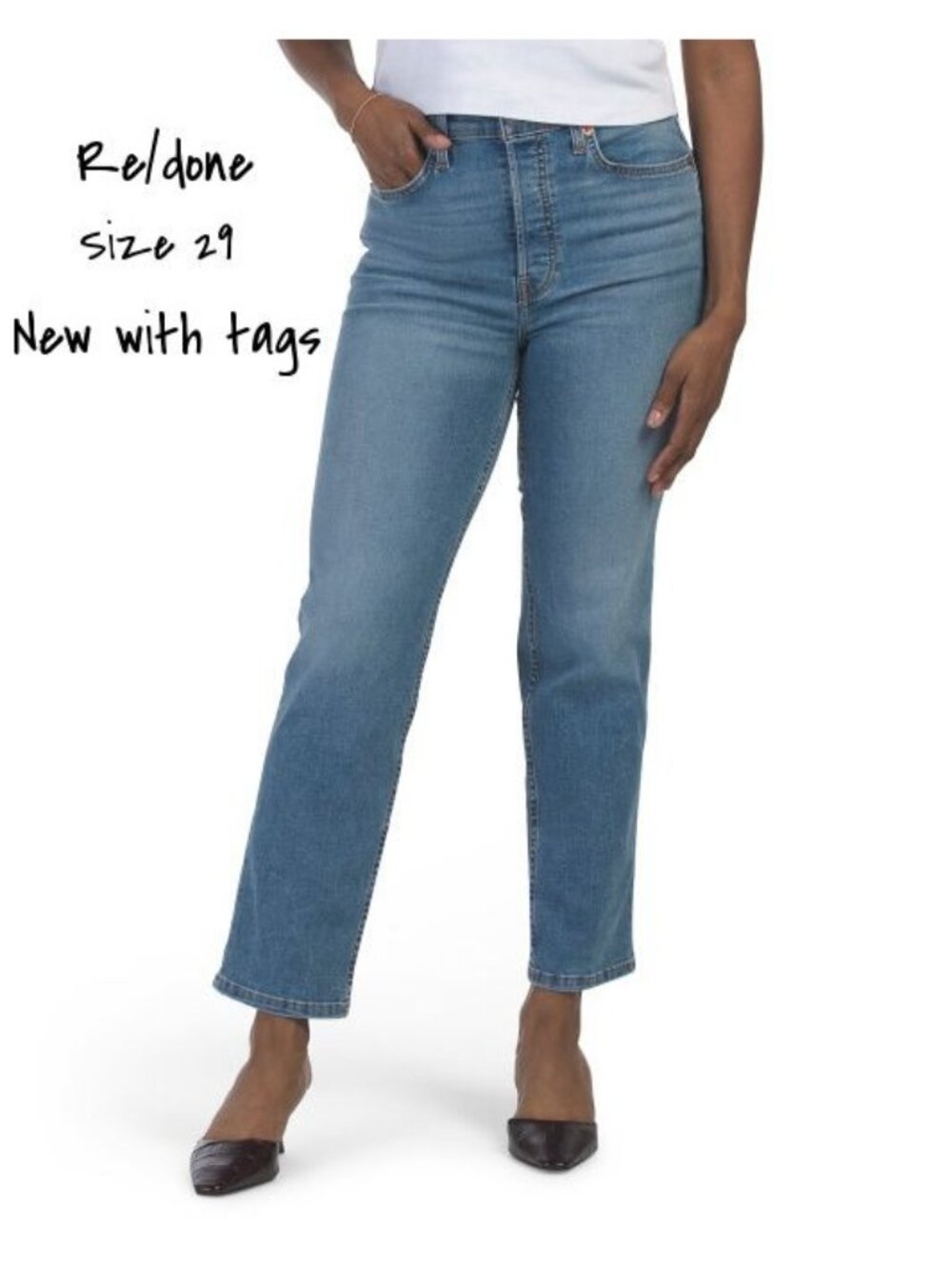 Re/Done Vintage 70s High-Rise Stove Pipe Jeans in Faded Blue, Size 29 New